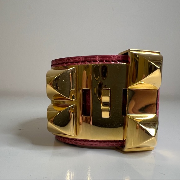 Hermès Shiny Alligator Collier De Chien CDC Bracelet Geranium - Picture 2 of 7